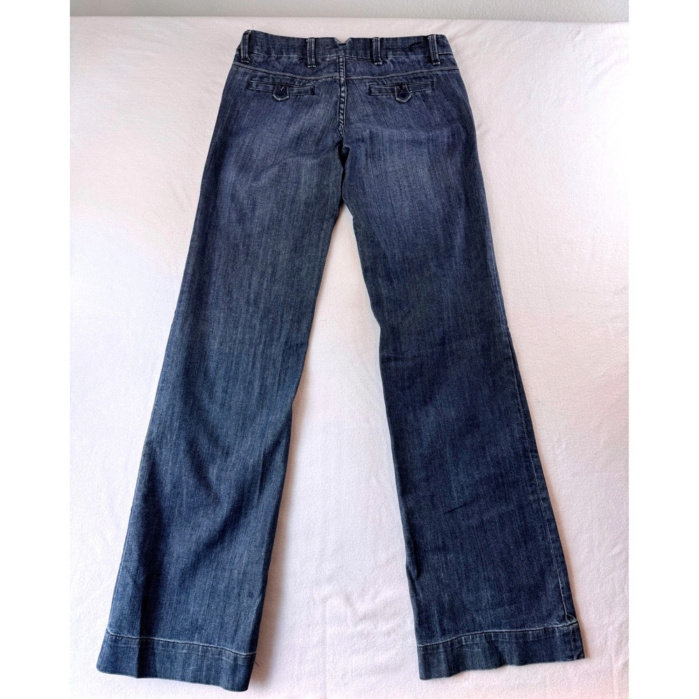 American Eagle Women's 4 Long Wide Leg Flare Jeans Dark Wash Y2K Low Rise - Picture 2 of 12